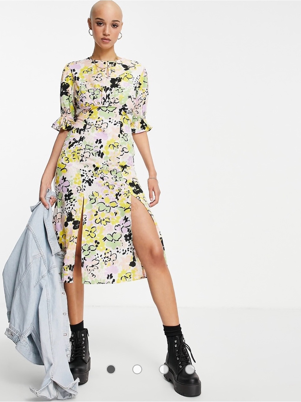ASOS Floral Midi Dress in Yellow, Pink & Black